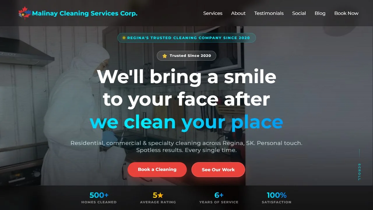 Malinay Cleaning Services desktop homepage